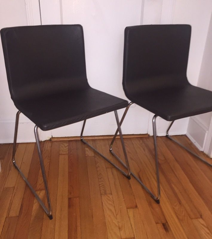 IKEA BERNHARD Chairs, chrome plated, Black Leather