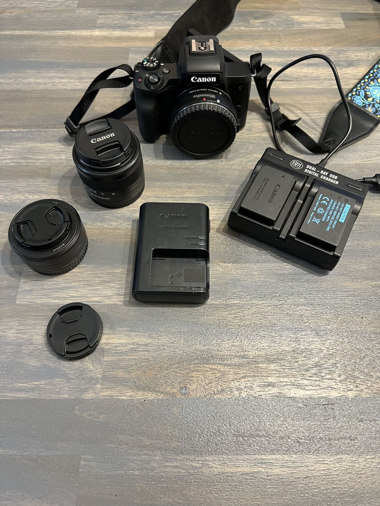 Canon EOS M50 Mirrorless 4K Camera with EF-M 15-45mm 1:3.5-6.3 Lens & EF adapter 3 batteries & more