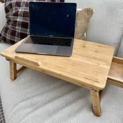 Laptop Desk Nnewvante Table Adjustable Bamboo Foldable Breakfast Serving Bed Tray w' Tilting Top Drawer