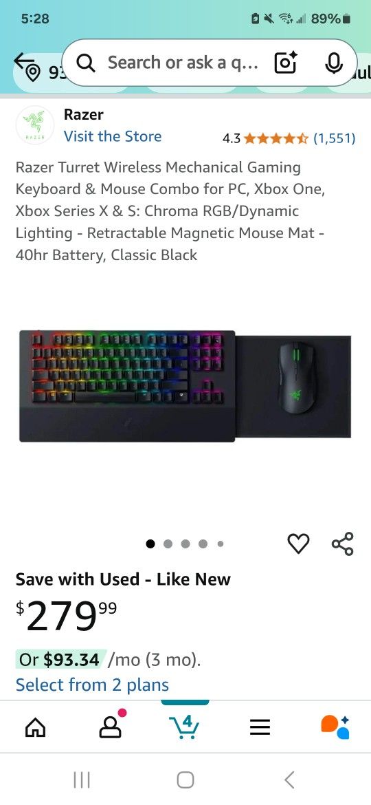 Razer Turret Wireless Mechanical Gaming Keyboard & Mouse Combo For PC, X Box One, Series X & S:Chroma RGB/Dynamic Lighting - Magnetic Mouse