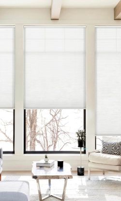 Brand new LazBlinds Cordless Cellular Honeycomb Window Shade in White, size 45" W × 64" H.