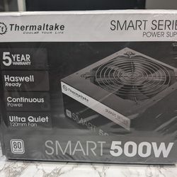 Thermaltake Smart 500W 80+ White Certified PSU, Continuous Power with 120mm Ultra Quiet Cooling Fan, ATX 12V V2.3/EPS 12V Active PFC Power Supply PS-S