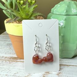 Hand Blown Glass Heart Earrings, Selenium Glass, Lampwork Heart Earrings