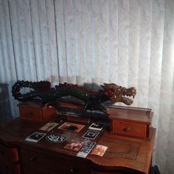 dragon  Carved     From Teak Wood One Of A Kind