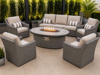 6 pcs new in box patio set with 60” fire pit