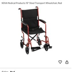 NOVA Medical Products 19" Steel Transport Wheelchair, Red 