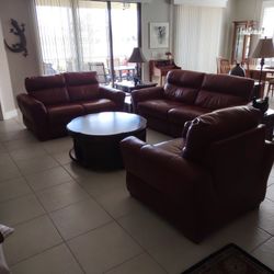 Natuzzi Top Grain All Leather Reclining Sofa,Loveseat,Chair Set