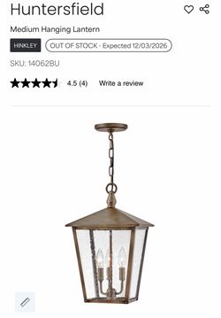 Hinkley Huntersfield Medium Hanging Lantern - Burnished Bronze