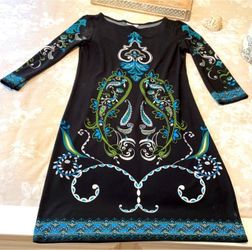 Like New Elegant Black Paisley Dress