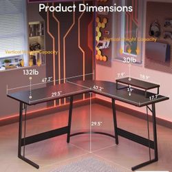 🥨L-Shaped Gaming Desk Computer Office Desk,  47 inch Corner Desk with Large Monitor Stand for Office Study Writing Workstation, Black