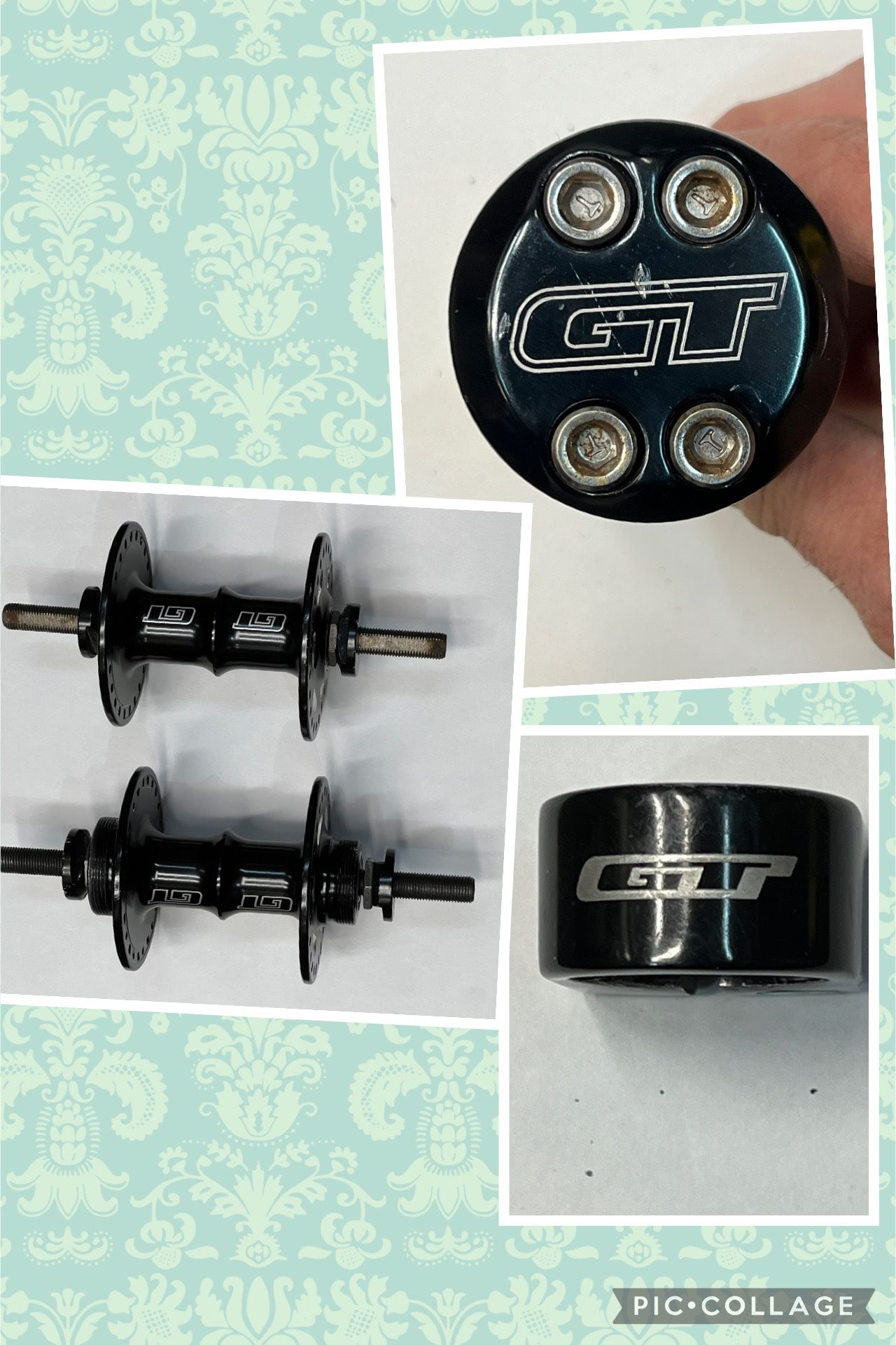 Vintage 90’s HTF GT Bikes Parts Lot. Sealed Mohawk Hubs, Piston Stem, Seatpost Clamp.
