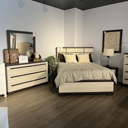 White/Brown Queen 4PC Bedroom Set 