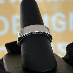 10k white gold 1CTW natural black diamond wedding band gents ring sz9