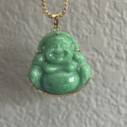 Green Jade Buddha Pendant wrapped In 18k Gold