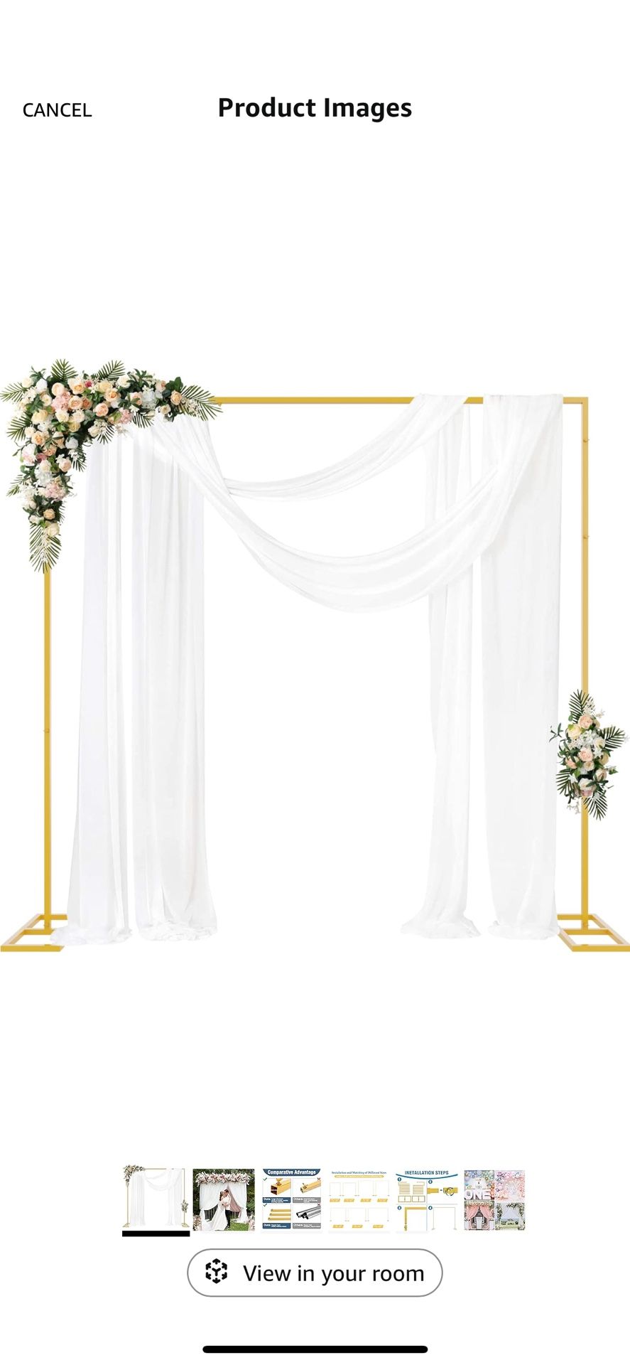 8FT x 8FT Backdrop Stand Heavy Duty with Base, Gold Portable Adjustable Pipe and Drape Backdrop Stand Kit, Square Metal Arch Party Frame for Wedding B