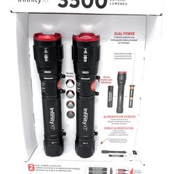 Infinity X1 3500 Lumen Dual Power Flashlight 2-Pack – High-Performance LED, Rechargeable or Alkaline Powered, 4 Light Modes, USB-C Charging, Includes 