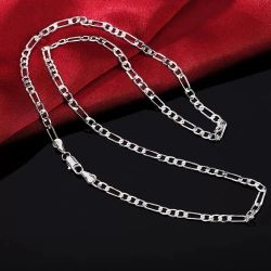 Sterling Silver 24 Inch Unisex Figaro Bracelet And Necklace Chain Set