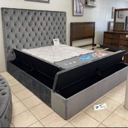 In Stock ✅ Queen Size Gray Velvet Bed / Bedroom 💥 Brand New 👍