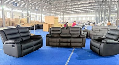 Black Leather Recliner Sofa Set