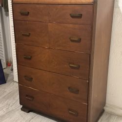 Vintage Art Deco Retro Walnut and Mohogany Burl Wood Dresser Dovetailed Drawers