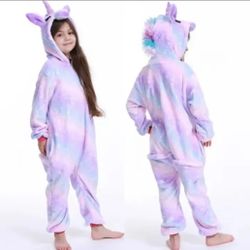 Girls Kids 10-12 Year Old Unicorn  Fleece Pajama Party Sleepwear Purple