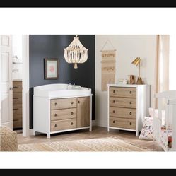 Baby Dresser And Changing Table Set White And Rustic Oak 