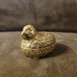 Vintage Silver Plated Quail Rustic Metal Bird Miniature Trinket Container