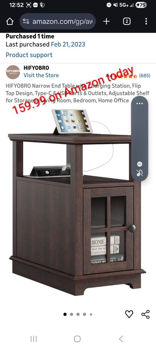 Charging End Tables With Glass Door, Shelves