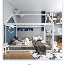 Twin House Bed Wooden White