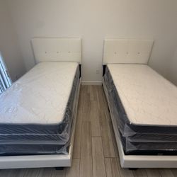 2 Twin Sized Bed Frame With 2 Mattress All New Furniture Free Delivery Free Installation 