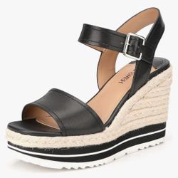 Black wedge sandals, Size 7.5