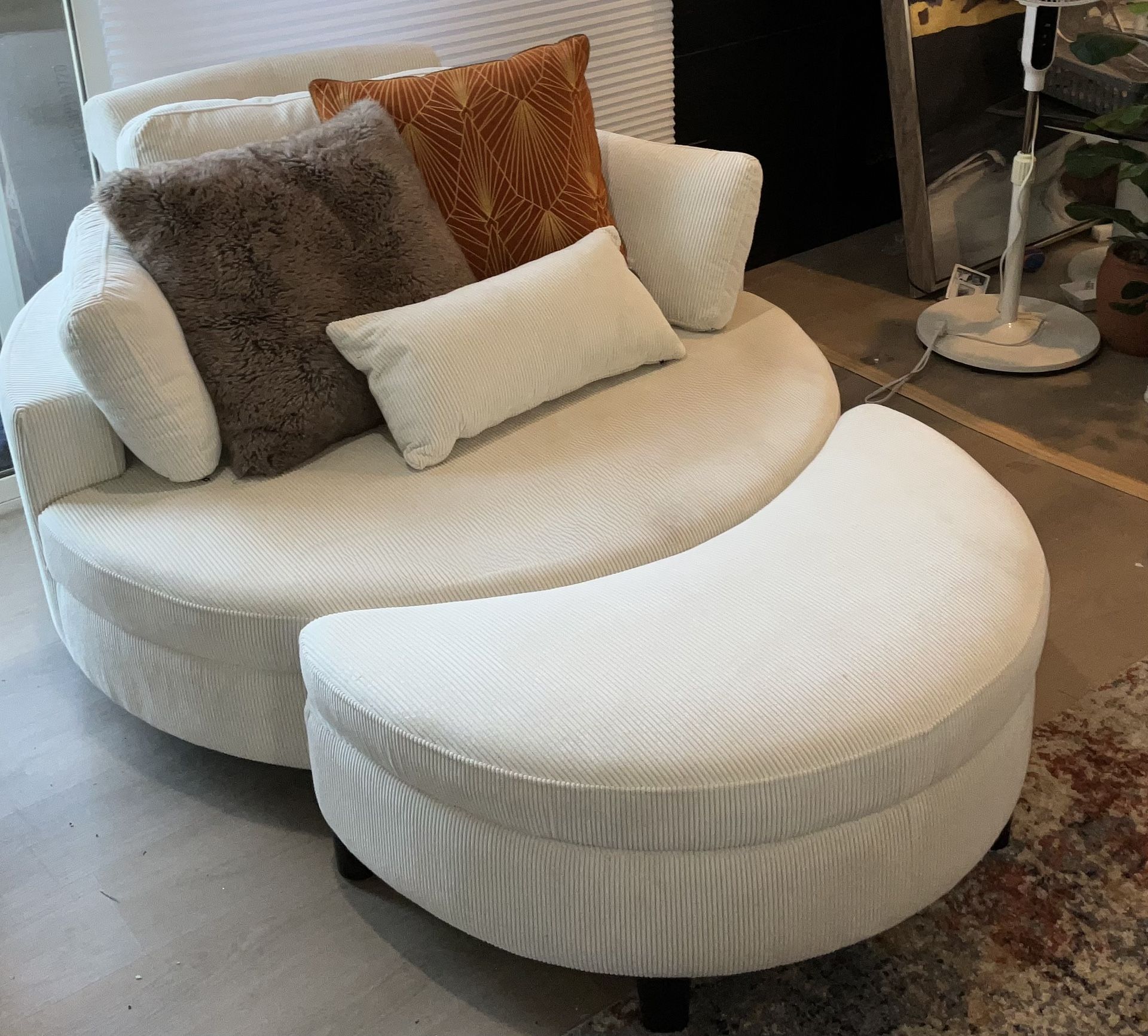 Oversized Accent Barrel Soft Corduroy Chair & Ottoman $325 OBO