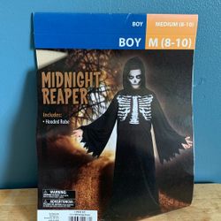 HALLOWEEN SKELETON GRIM REAPER KIDS SIZE MEDIUM 8-10 AND LARGE 10-12 COSTUME