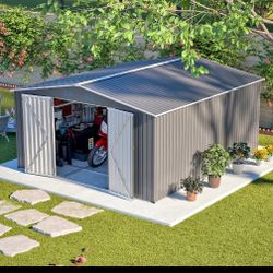 12×14 ft Outdoor Metal Storage Shed, Large Garden Tool Shed with Lockable Double Doors, Waterproof Yard Building, Patio, Light Gray W2505S00084
Produc