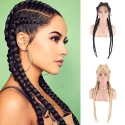  4 Twist Long Box Conrow Full Lace Front  36 Inch Synthetic Braided Wig .