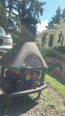 Outdoor fireplace. Double sided