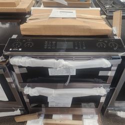 Profile 30 in. 5 Burner Element Smart Slide-In Double Oven Electric Range in Fingerprint Resistant Stainless w/ Air Fry