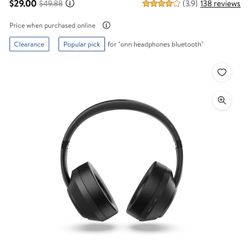Onn Wireless Noise Cancelling Headphones Bluetooth for Sale in