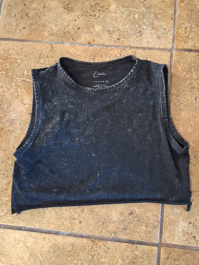 Large Livi Moto Biker Gray Black Crop Top