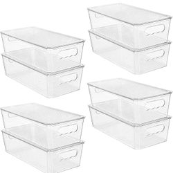 Vtopmart 8pcs Clear Organizers and Storage Bins with Lids, Stackable Plastic Storage Containers with