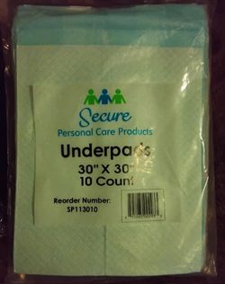 Disposable underpads 30"x 30" sealed Box of 10 packs of 10 counts in each pack, plus bonus