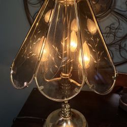 Vintage Touch Lamp With Etched Smoked Glass