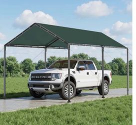 (H-2-34)10x20 ft Metal Carport Car Canopy Portable Car Tent Garage, Green