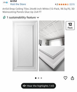Art3d Drop Ceiling Tiles, 24x48 Inch, White, 12 Pack. Brand new and sealed.