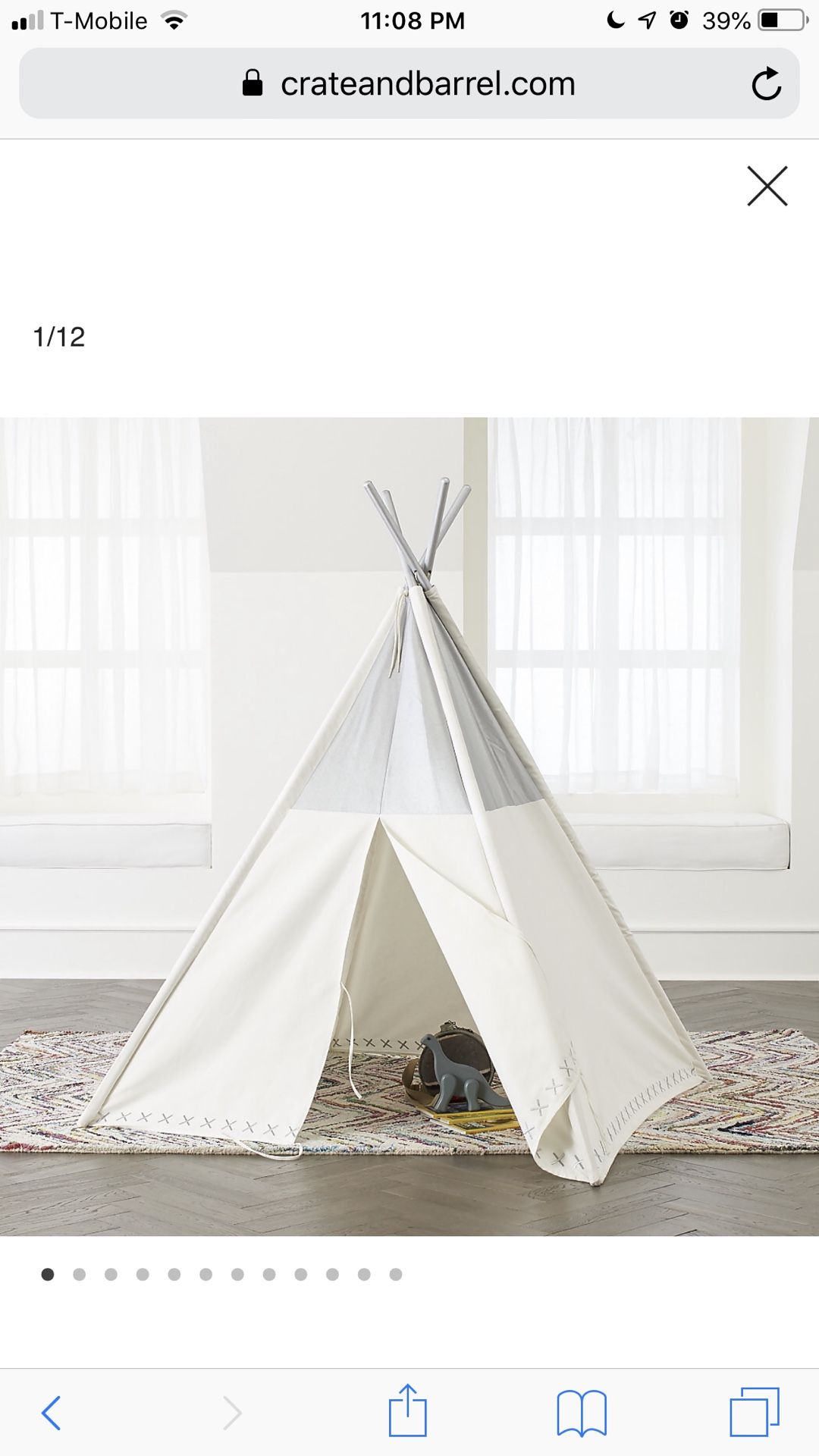 Crate & Barrel Kids (Land of Nod) Metallic Silver Teepee tent