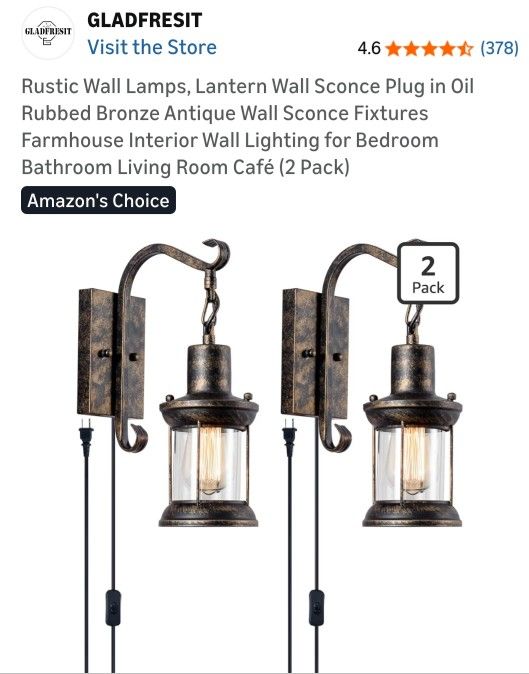 New 2 Pack Rustic Wall Lamps