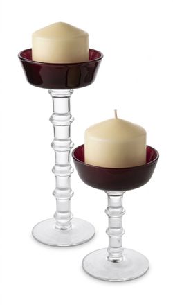 Burgundy Clear Glass Candlestick Holders Set of 2