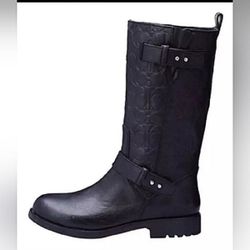 COACH DESIGNER Virginia Black Leather Signature Embossed Riding Boots Sz 5.5
