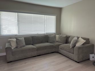 Large Gray Fabric Sectional Sofa