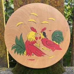 Vintage Hamburger Press Roosters Wooden